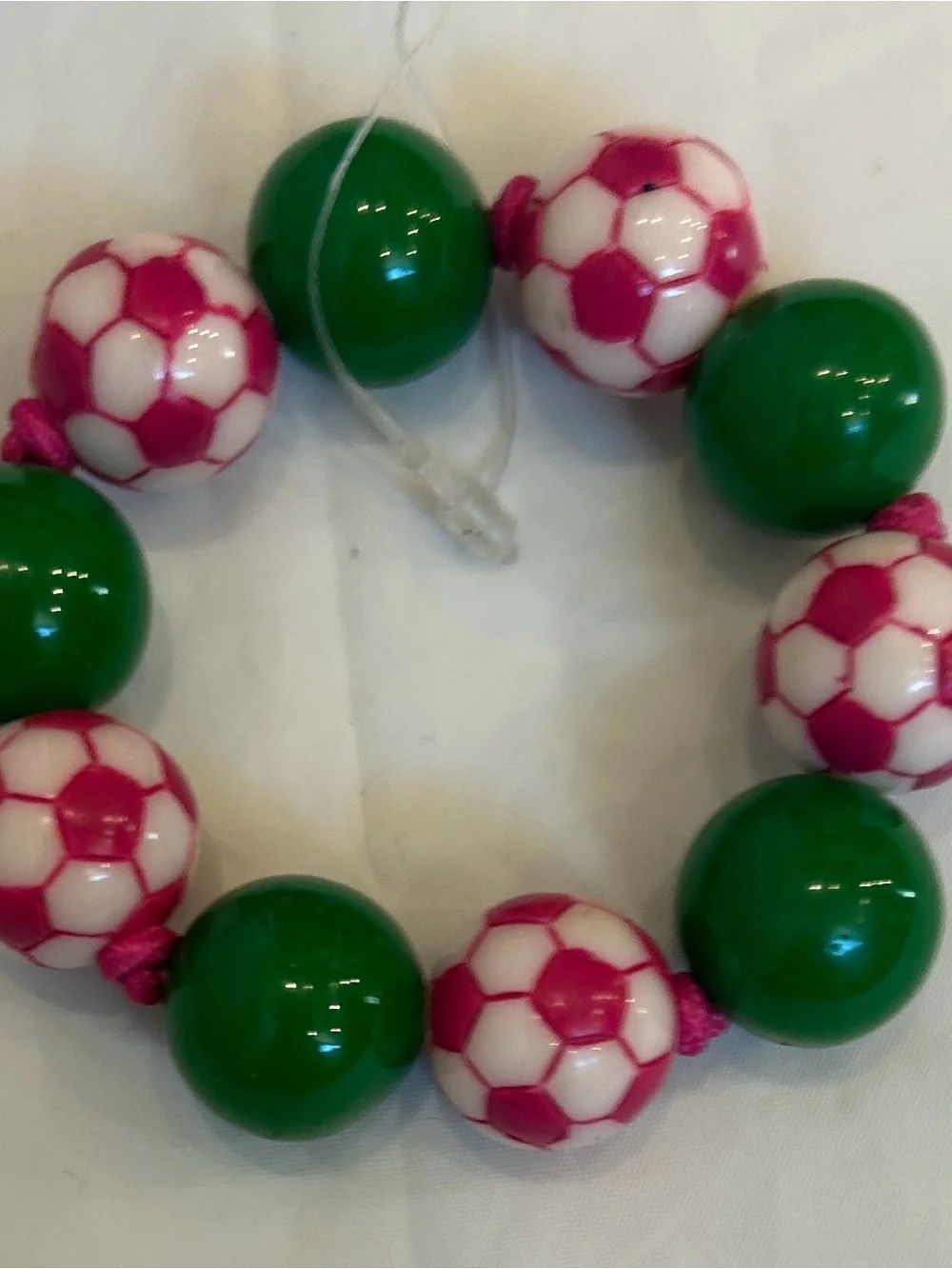 Gymboree Green and Pink Soccer Bead Stretch Bracelet